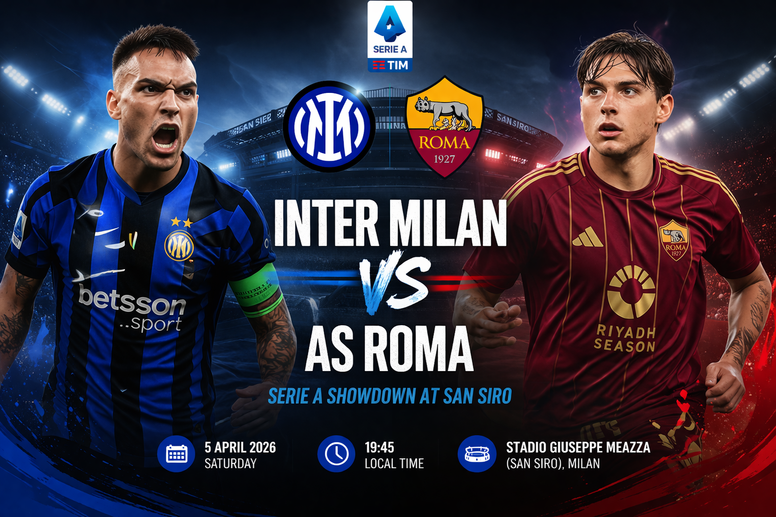 Inter Milan Vs Roma 25/26 Serie A Season