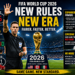 Referee showing new countdown signal during a football match ahead of the 2026 FIFA World Cup