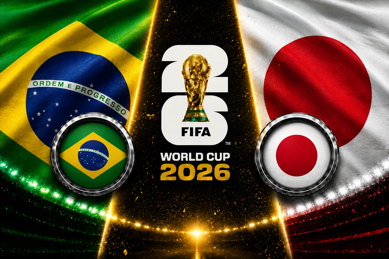 Brazil vs Japan FIFA World Cup 2026 Round of 32 featuring Vinícius Júnior and the Japan national team