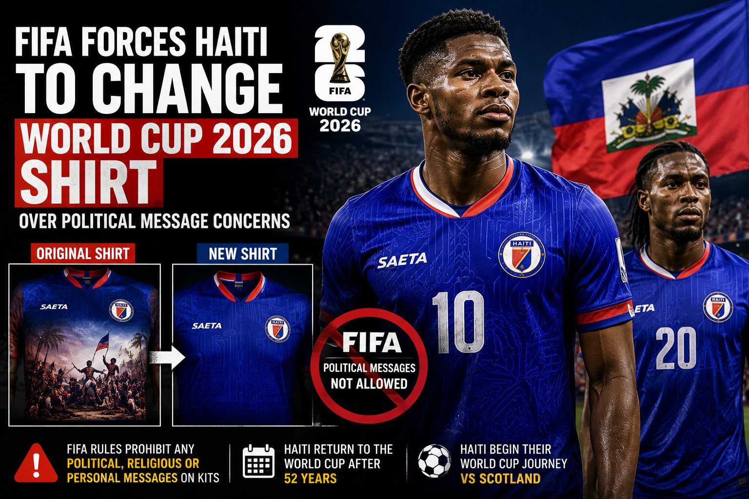 Haiti players wearing modified World Cup 2026 shirts after FIFA complaint over political imagery