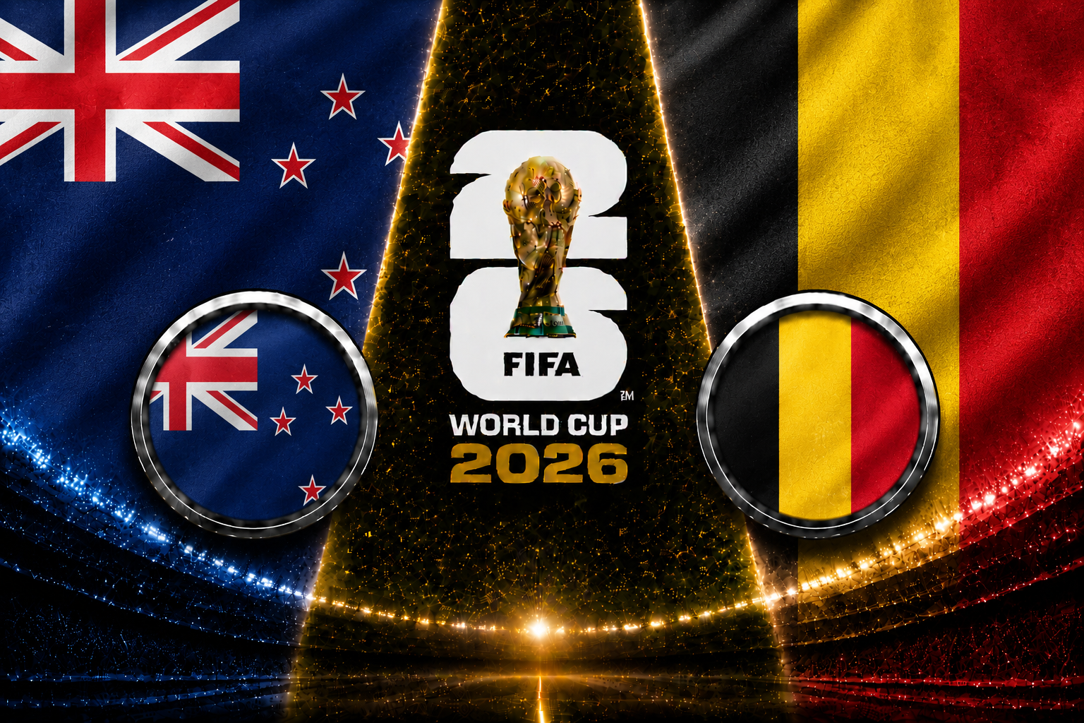 New Zealand vs Belgium FIFA World Cup 2026 Group G match featuring Kevin De Bruyne and Chris Wood