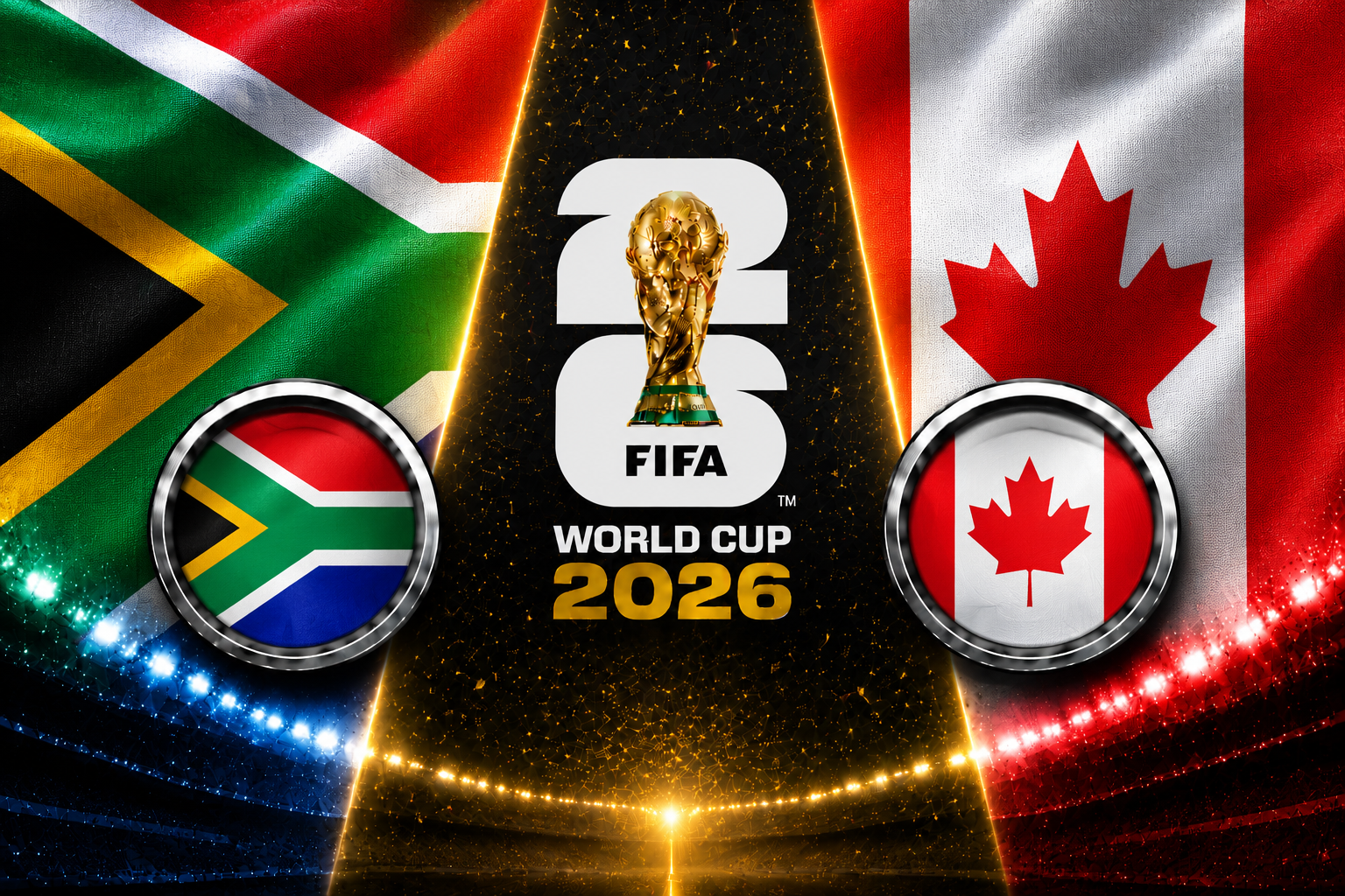 South Africa vs Canada FIFA World Cup 2026 Round of 32 featuring Jonathan David and South Africa national team