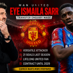 Ismaila Sarr in Crystal Palace colours linked with a transfer to Manchester United.